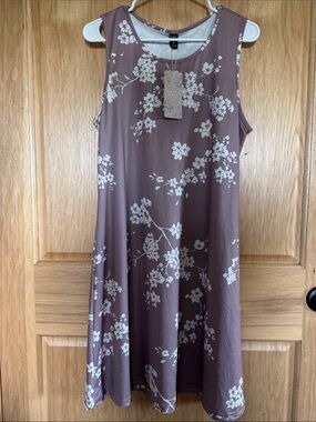 SHEIN Taupe Floral Sleeveless Midi Swing Dress